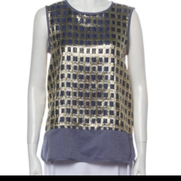 MaxMara Tops - MaxMara Plaid Sleeveless Top - Size 10 - Plaid, Gold, blue
